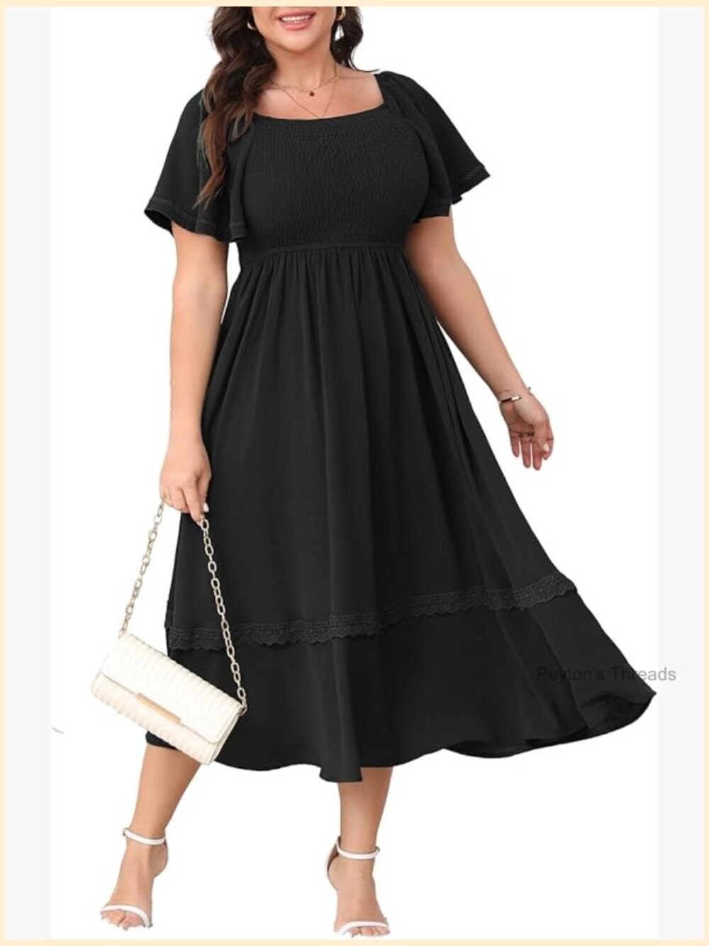 Plus Size Maxi Dress Short Sleeve Square Neck Smocked Flowy Wedding Guest Dress